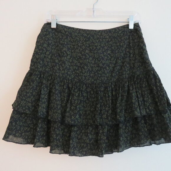 ULLA JOHNSON Ella Tiered Micro Dark Floral Ruffle Crepe Skirt Academia Boho 4 - Picture 7 of 11